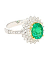 GIA Certified 1.76 carat Minor Oil Oval Colombian Emerald & Diamond Halo Ring in 18K-Rings-ASSAY