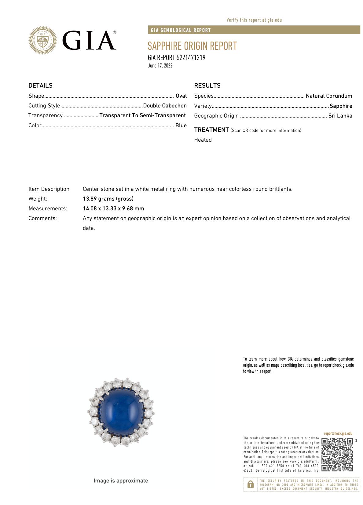 GIA Certified 25 Carat Cabochon Blue Sapphire & Diamond Halo Ring in Platinum-Sapphire ring-ASSAY
