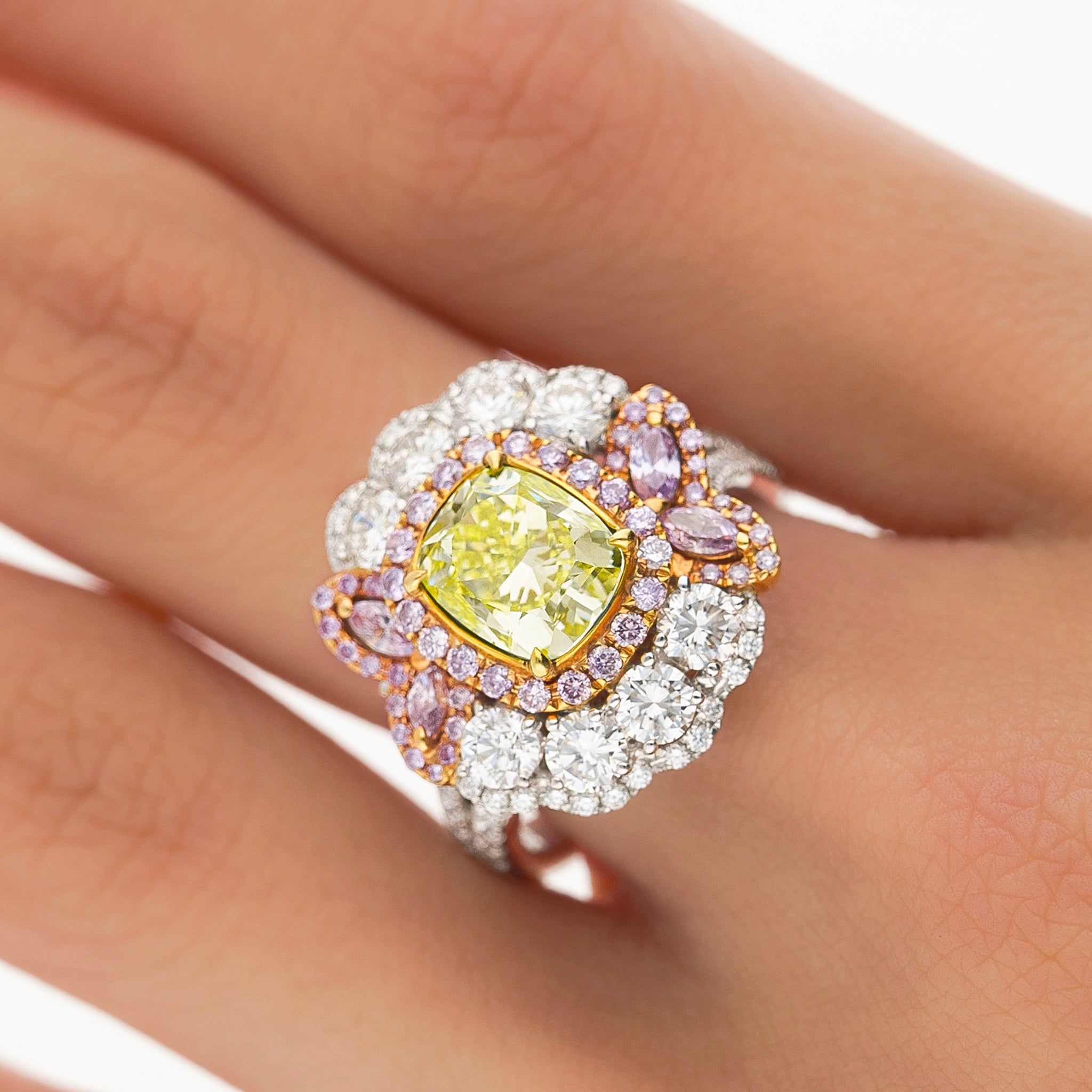 Pink and yellow diamond ring Clearance