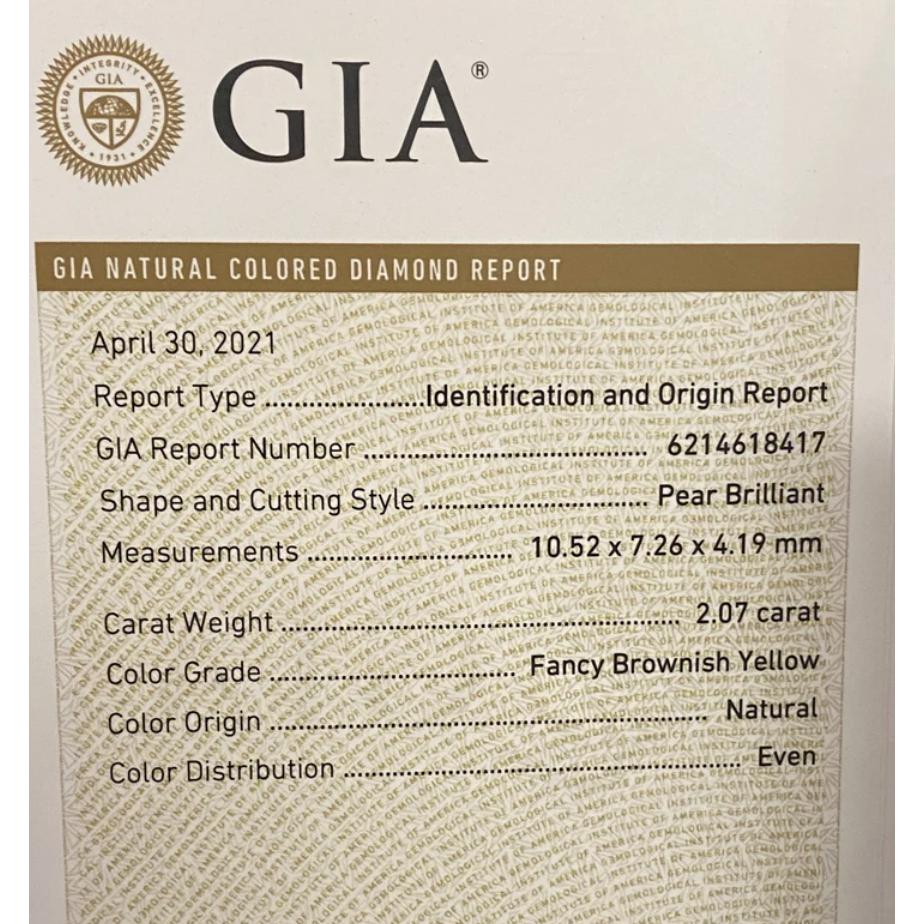 GIA Certified 2.07 Carat Pear-Shape Fancy Yellow & White Diamond Platinum Ring - ASSAY