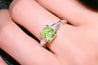 GIA Certified 2.22 Carat Fancy Yellow-Green Radiant Cut Diamond 3 Stone Ring in 18K White Gold-ASSAY