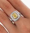 GIA Certified 2.35 Fancy Yellow Diamond Ring With 1.0 CTW Diamond Cluster in 18K White Gold-Rings-ASSAY