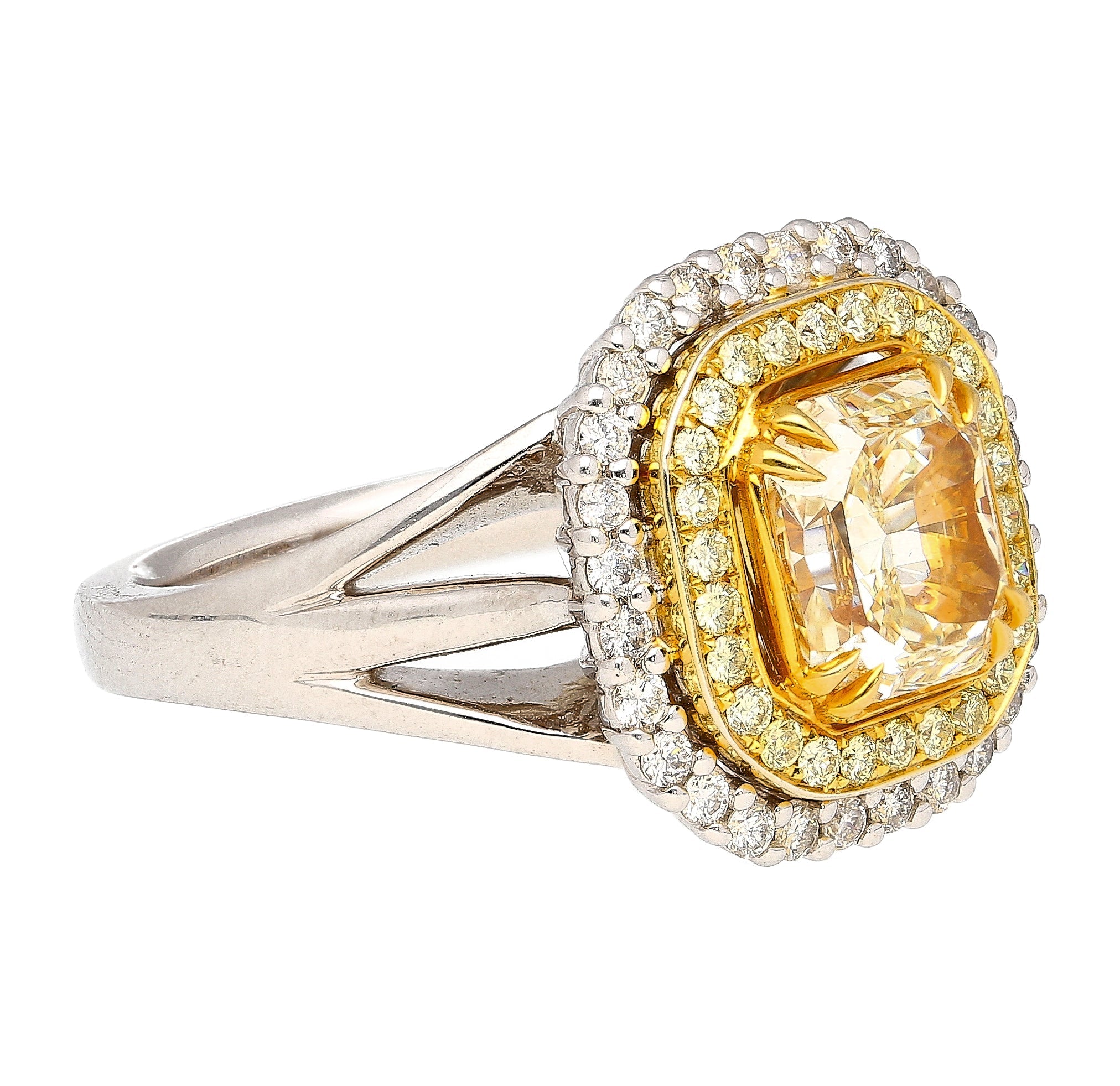 GIA Certified 2.79 Carat Fancy Light Yellow Radiant Cut Diamond 18K Gold Ring-Rings-ASSAY