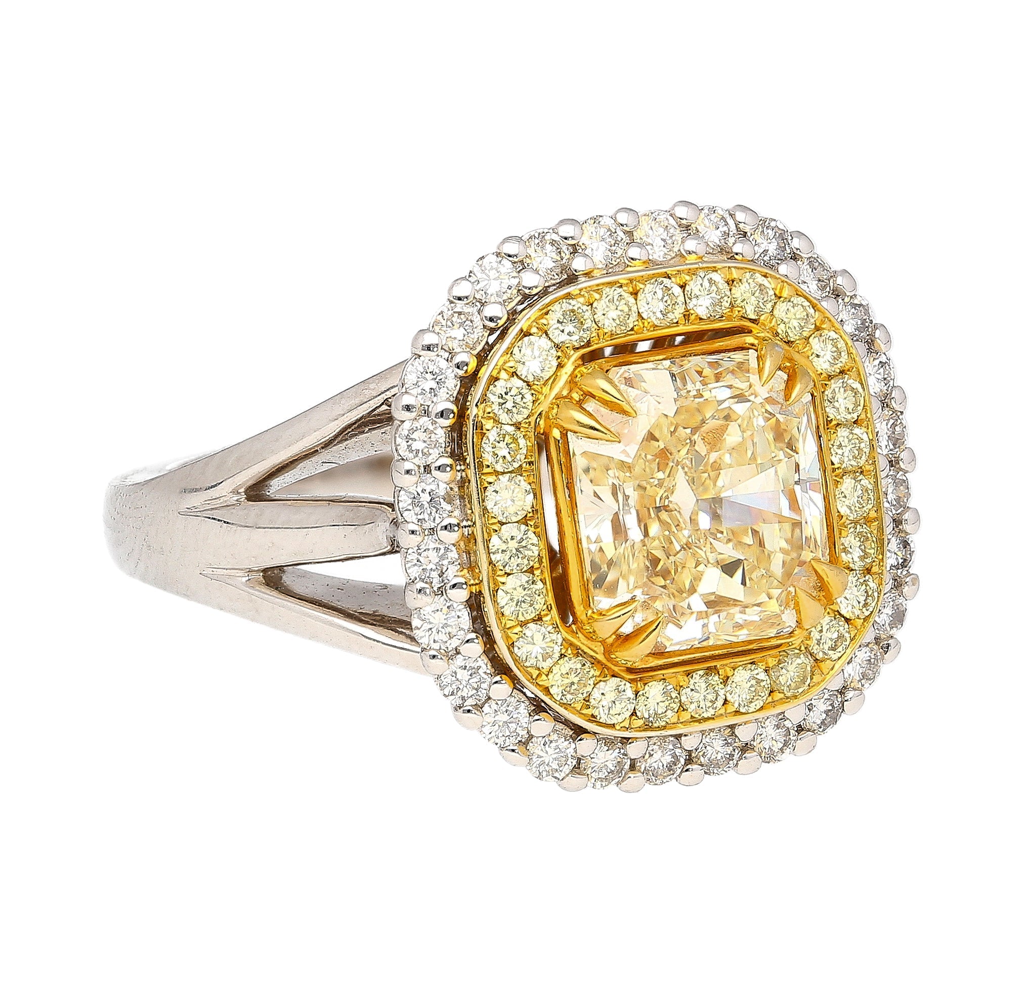 GIA Certified 2.79 Carat Fancy Light Yellow Radiant Cut Diamond 18K Gold Ring