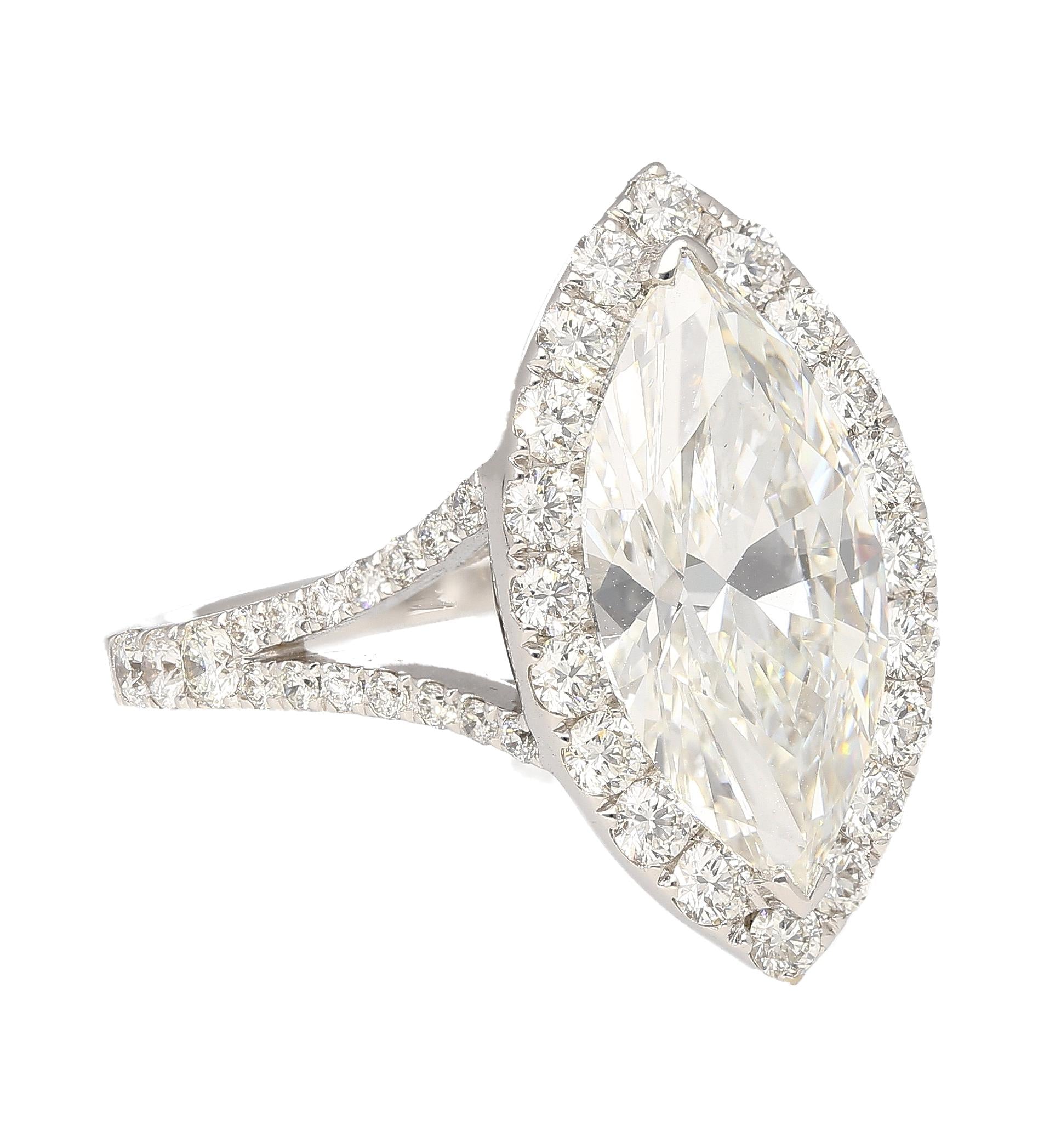 3.22 Carat Marquise Cut G VS1 GIA Certified Diamond Halo Pave 18K Ring