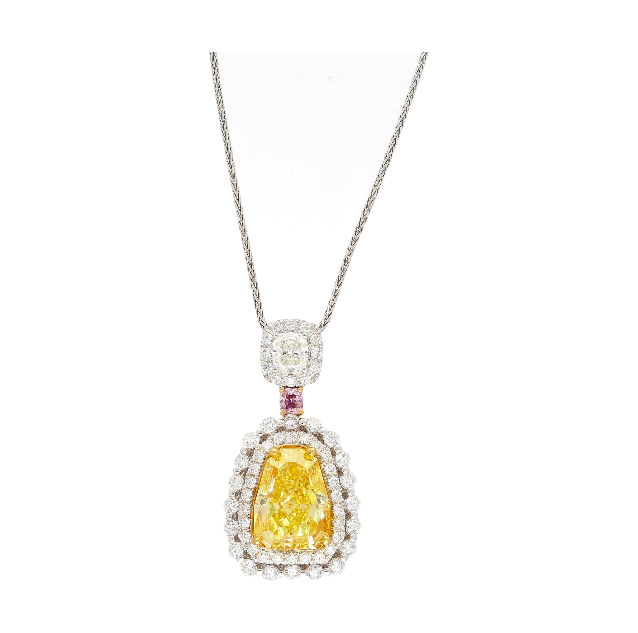 GIA Certified 3.28 Carat Fancy Intense Yellow Shield Kite Cut Natural Diamond Pendant Necklace-Necklace-ASSAY
