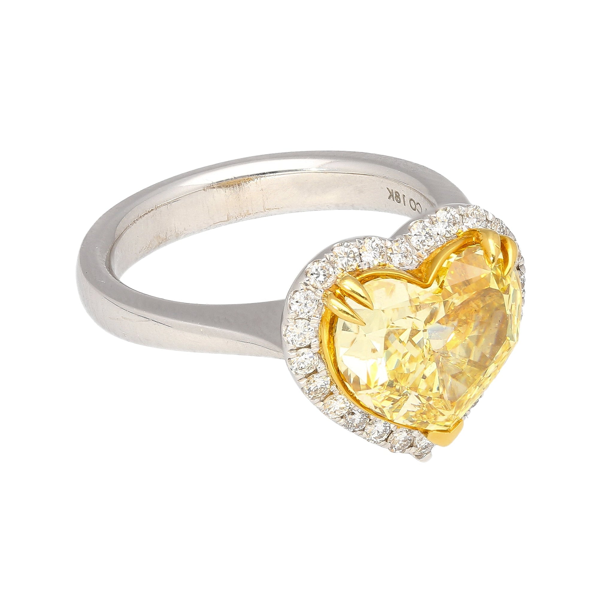 GIA Certified 3.32 Carat Fancy Intense Yellow Heart Cut Diamond Engagement Ring