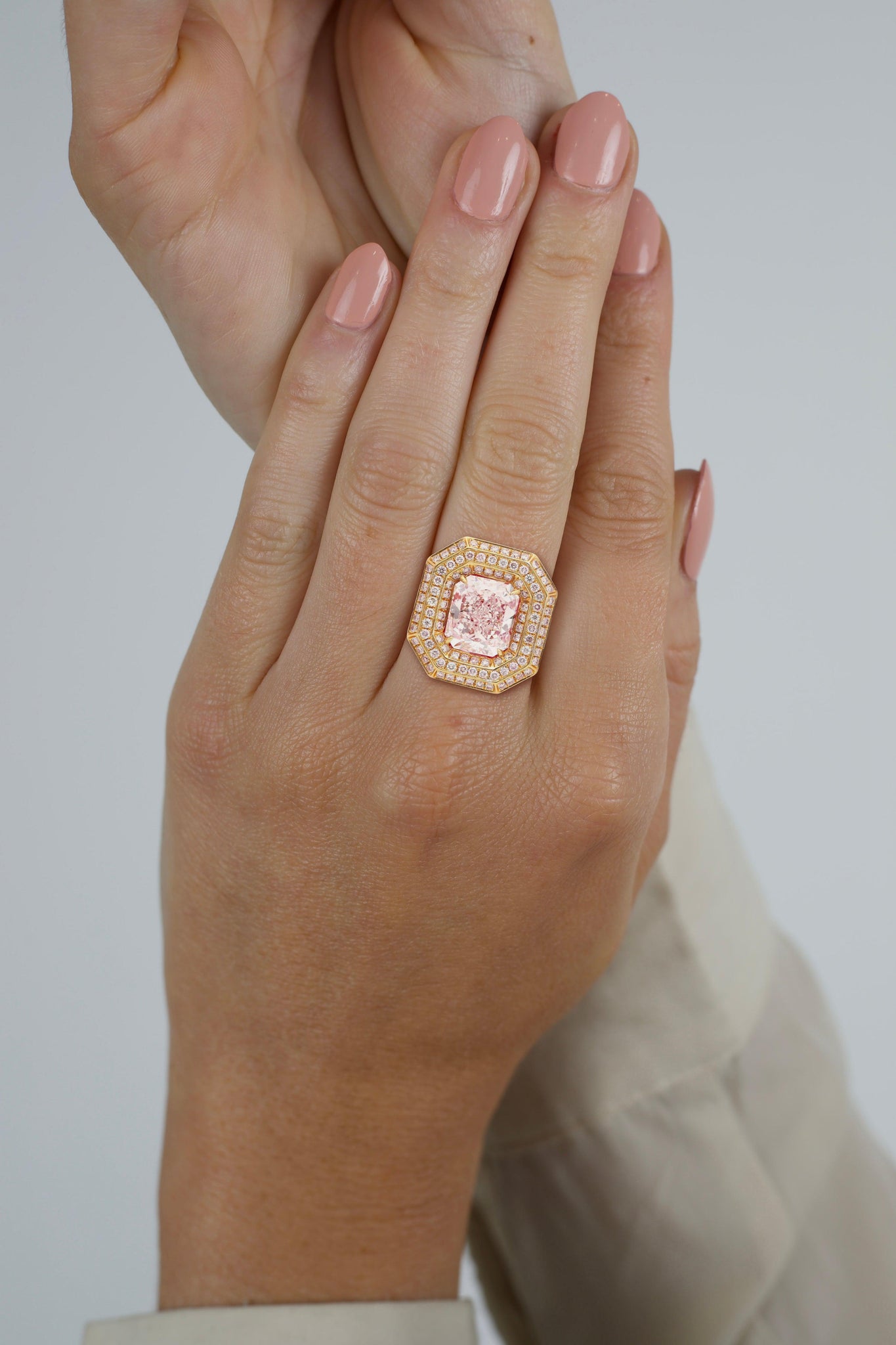 GIA Certified 3.48 Carat Radiant Cut Light Pink Diamond Ring in 18K White Gold-Rings-ASSAY