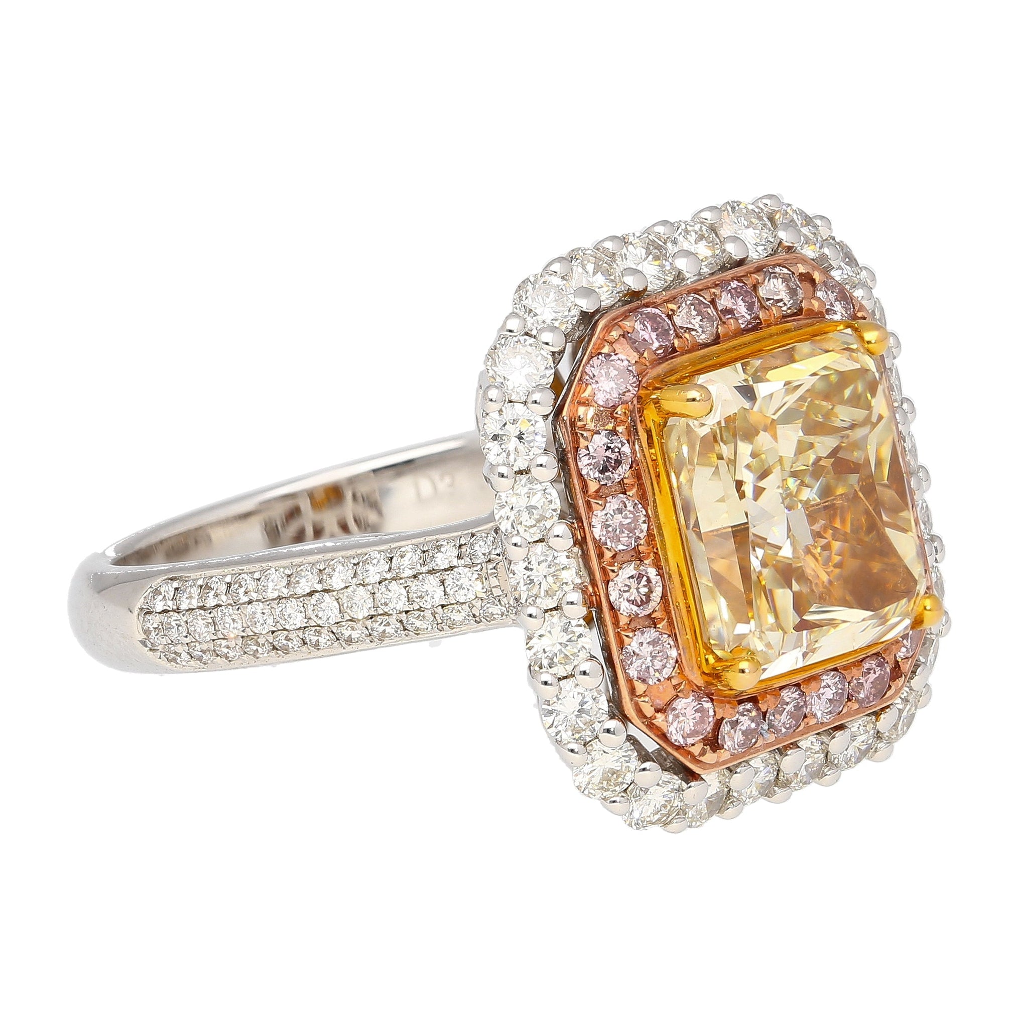 GIA Certified 3.51 Carat Fancy Brownish Yellow Diamond Ring with Pink and White Diamond Halo