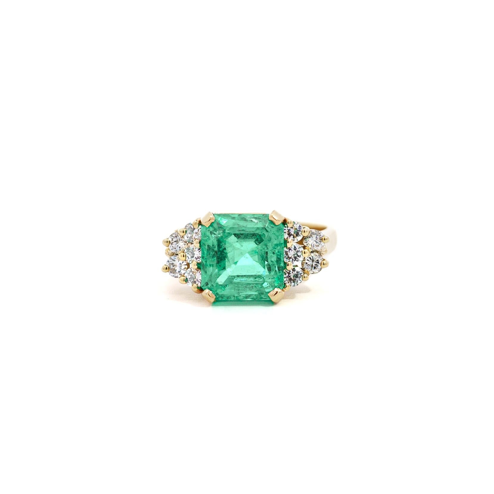 GIA Certified 4 Carat Colombian Minor Oil Emerald & Diamond Engagement Ring