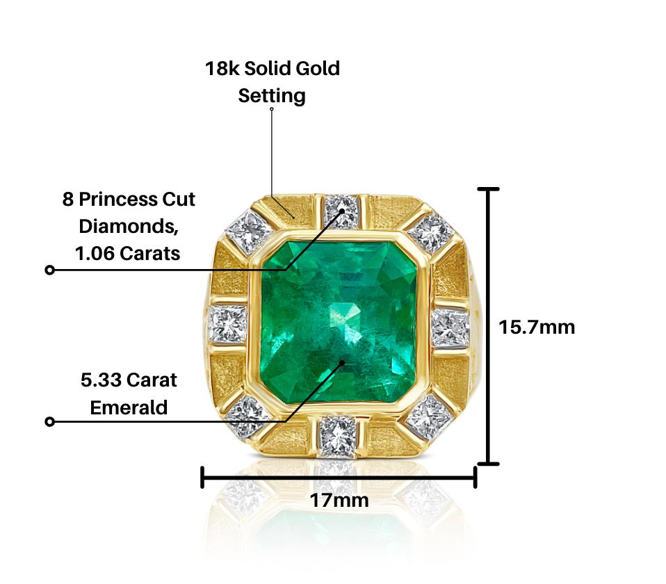 5 Carat Colombian Emerald Unisex Ring in Textured Gold Setting - ASSAY
