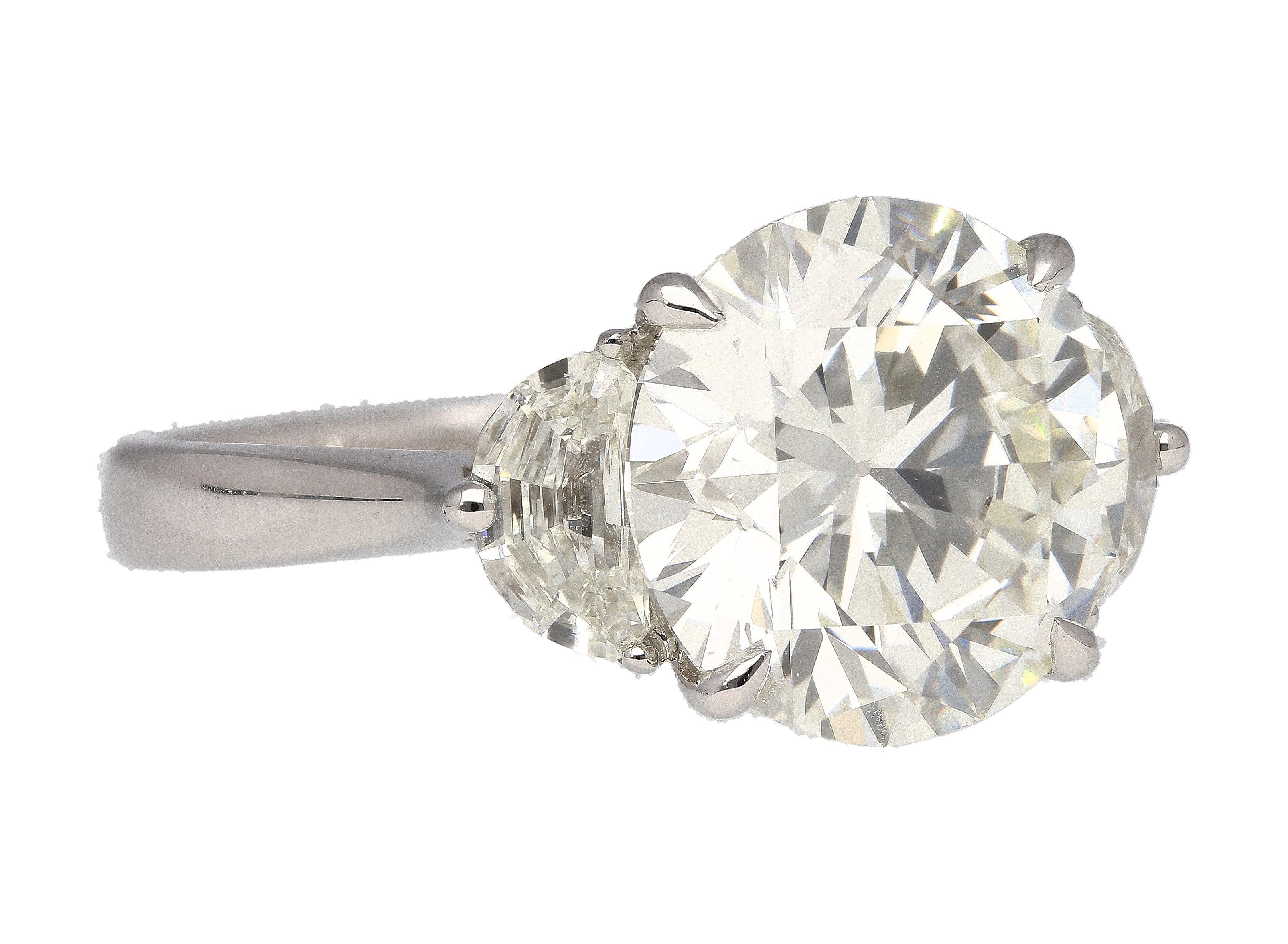 VVS1 Round Cut Diamond Ring Half Moon Cut Side Stones-Rings-ASSAY