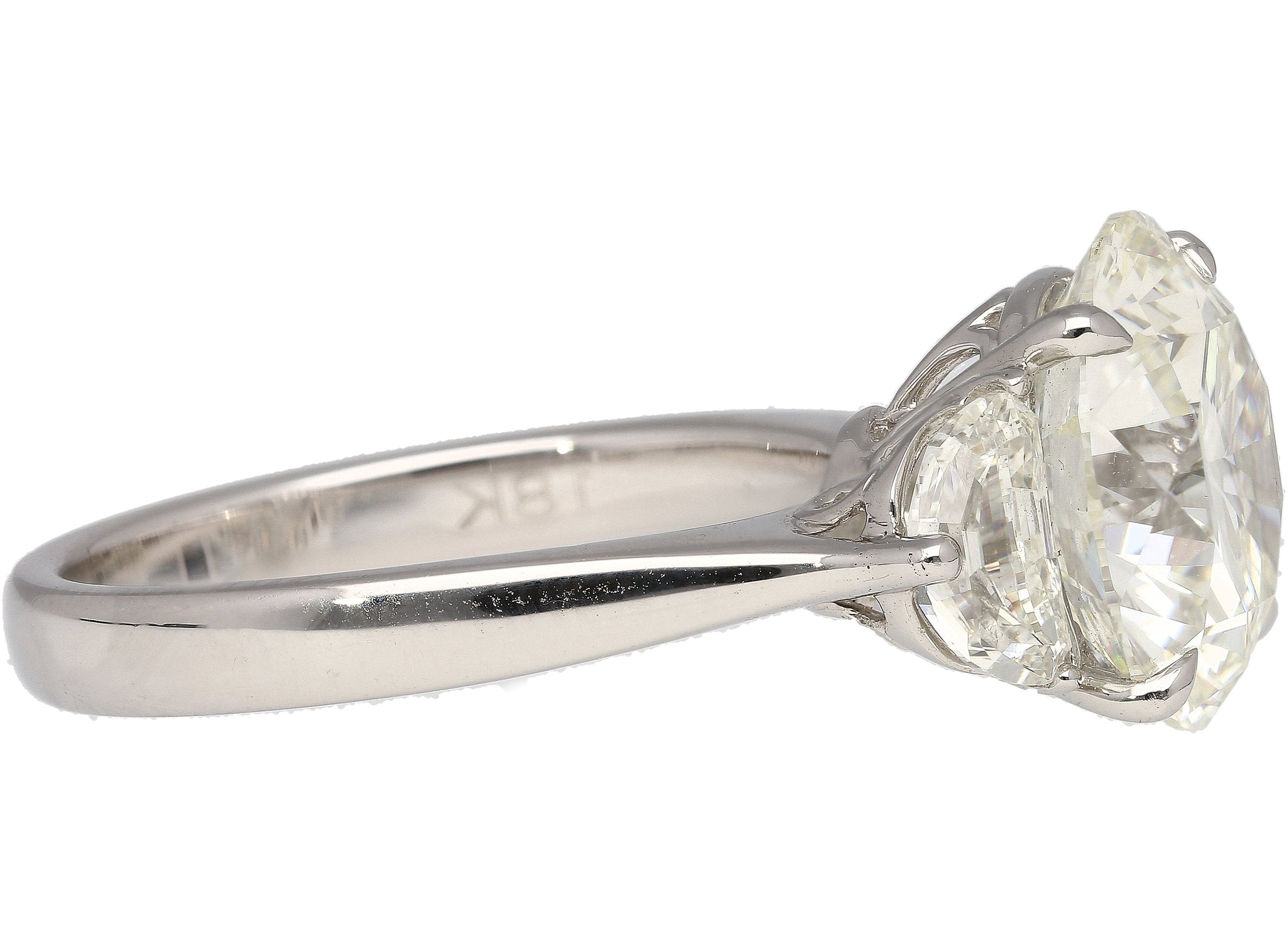 GIA Certified 5.03 Carat J/VVS1 Round Cut Diamond Ring Half Moon Cut Side Stones