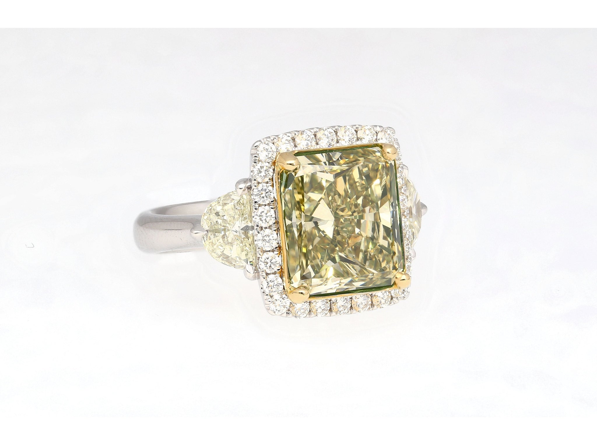 GIA Certified 6.07 Carat Radiant Cut Fancy Brownish Greenish Yellow Diamond Ring-Rings-ASSAY