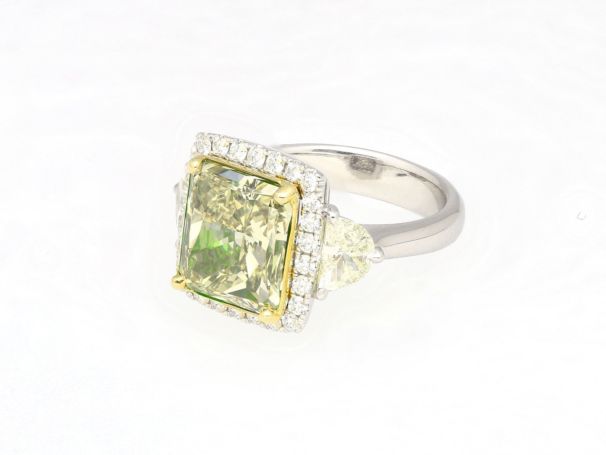 GIA Certified 6.07 Carat Radiant Cut Fancy Brownish Greenish Yellow Diamond Ring
