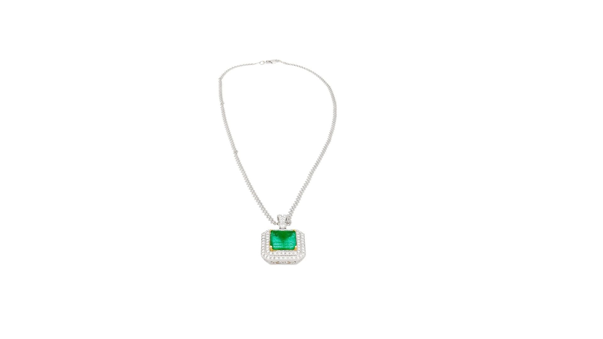 GIA Certified 6.33 Carat Minor Oil Colombian Emerald Necklace in 18K White Gold