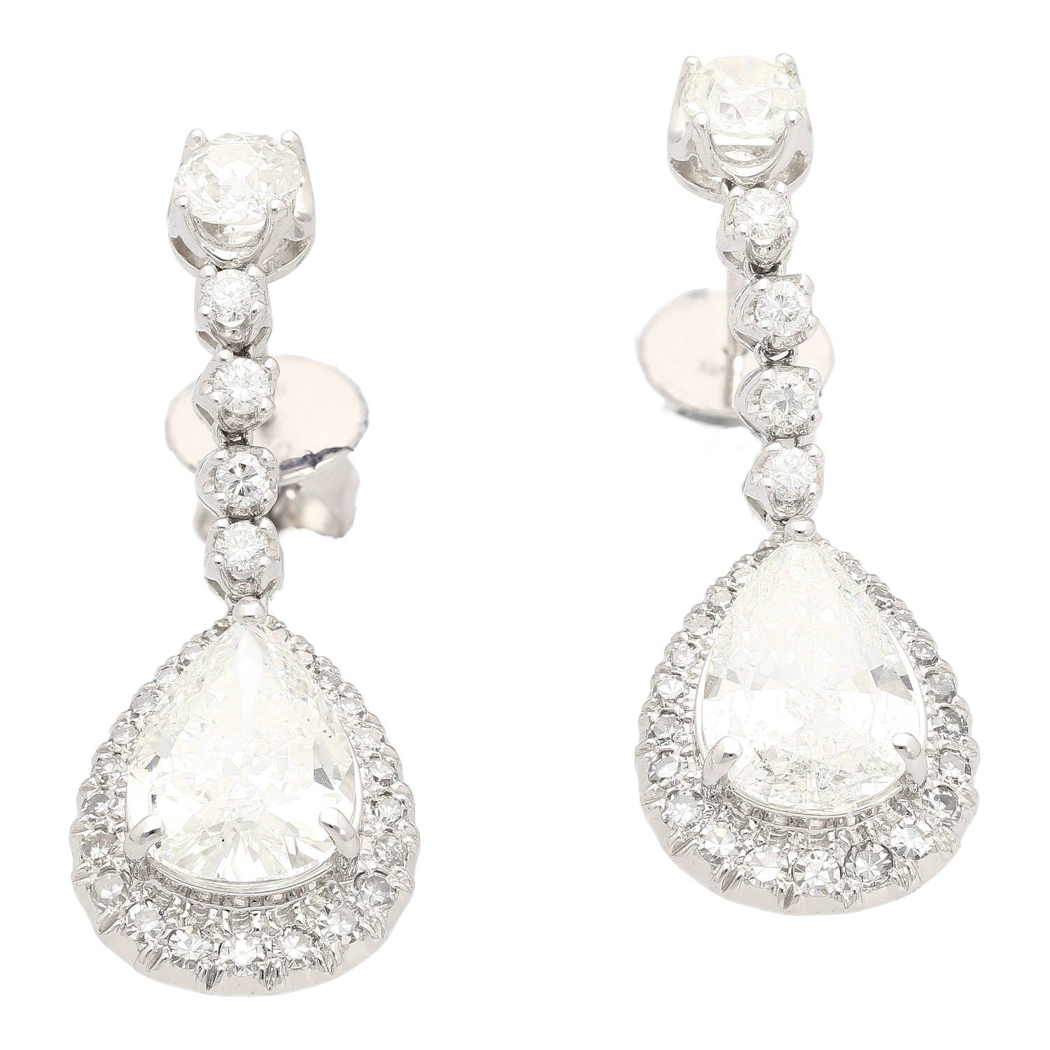 GIA Certified 7.51 Carat Total Pear Cut Diamond Drop Earrings in 18K White Gold