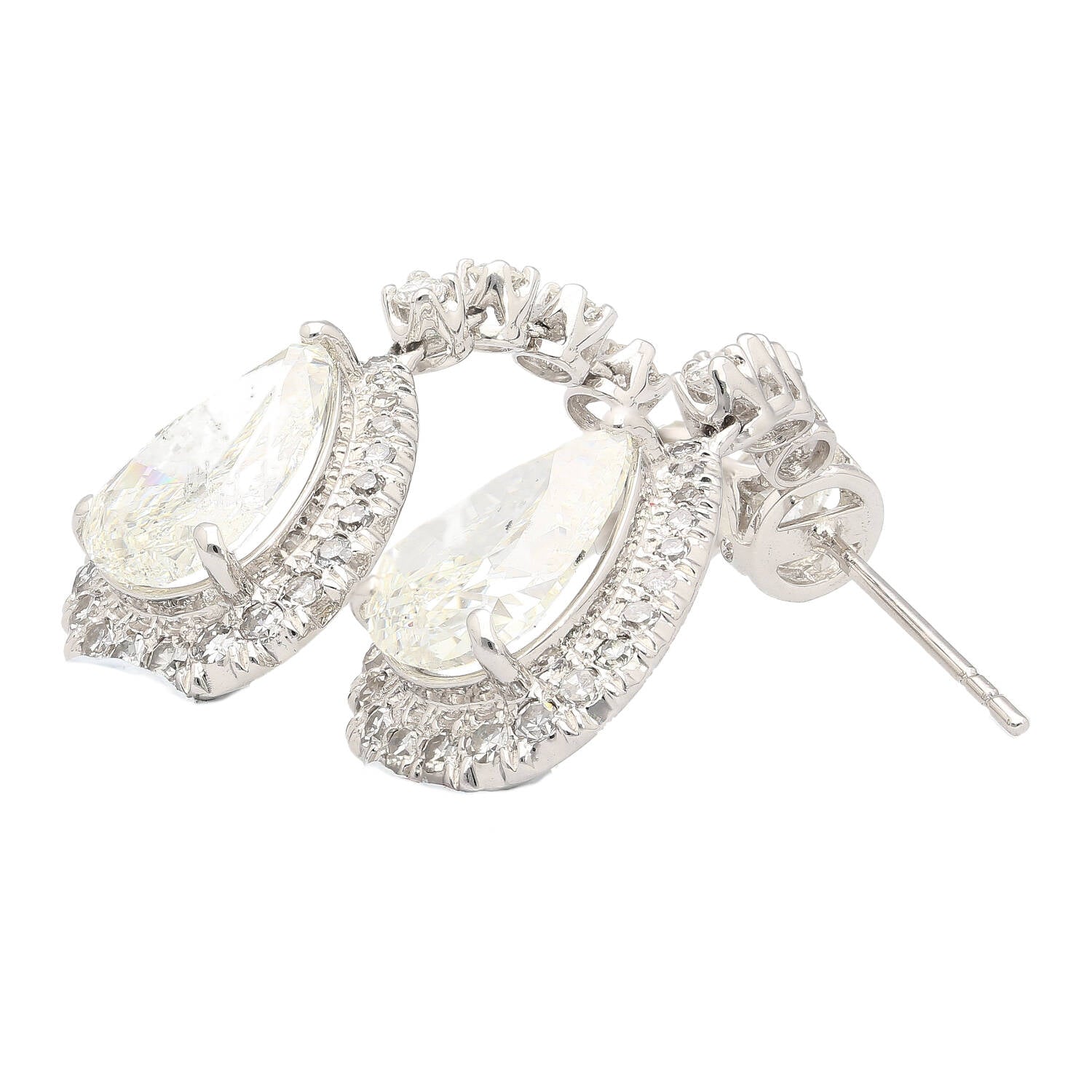 GIA Certified 7.51 Carat Total Pear Cut Diamond Drop Earrings in 18K White Gold-Earrings-ASSAY