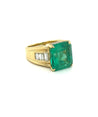 8.64 Carat Colombian Emerald & Baguette Diamond Mens Ring in 18K Yellow Gold-Rings-ASSAY