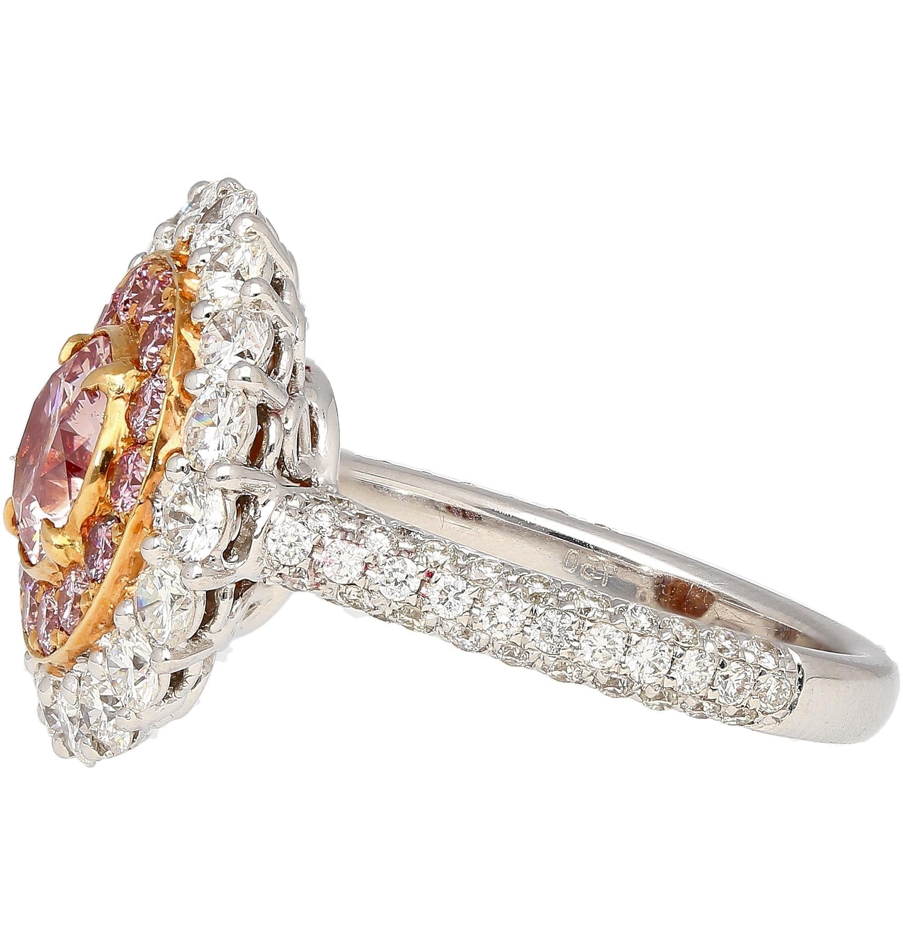 GIA Certified Round Cut Pink Diamond Halo Ring Crafted in 18k White & Rose Gold