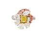 GIA Certified Fancy Yellow Cushion Cut Diamond with Pink and White Diamond Side Stones in Platinum 950 & 18K White Gold-Rings-ASSAY