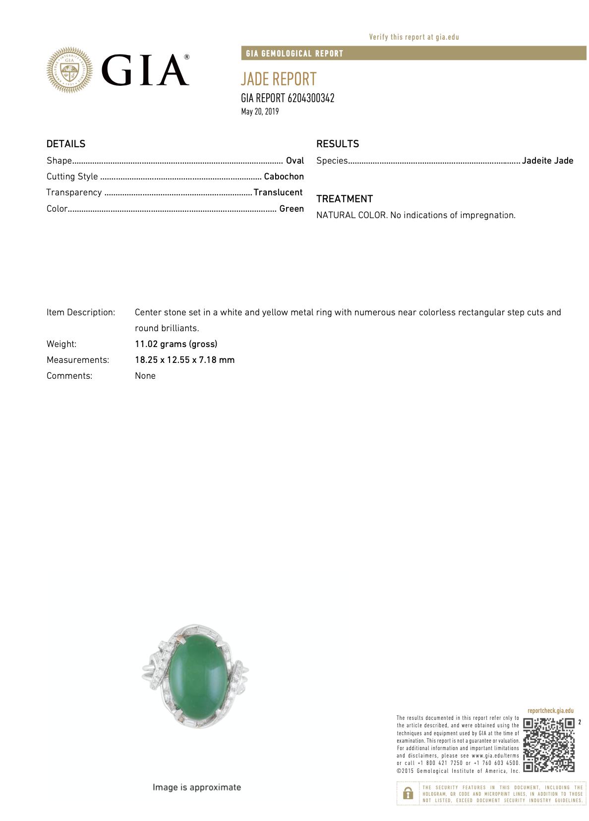 GIA Certified Imperial Untreated Type A Jadeite Jade & Diamond Ring In Platinum-Rings-ASSAY