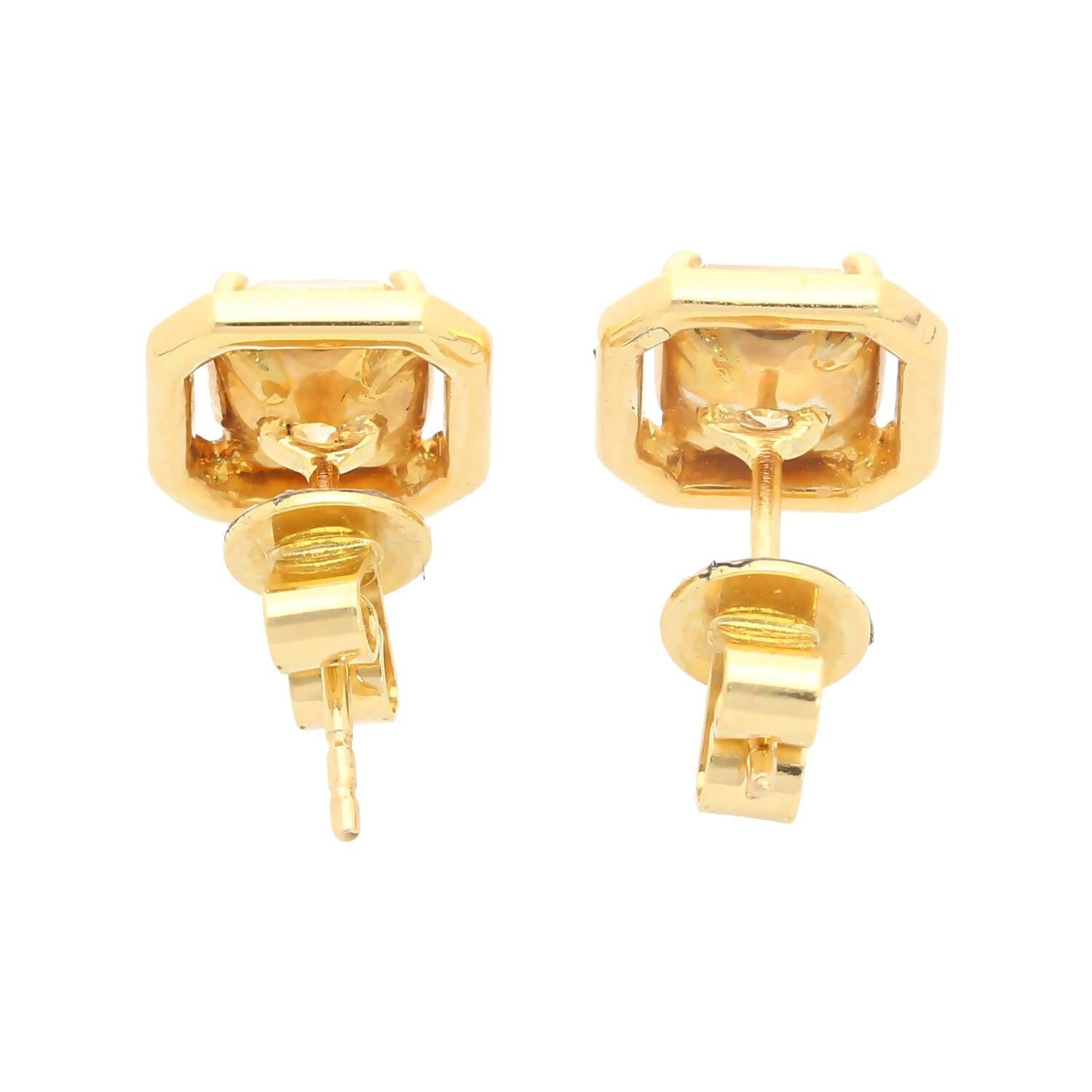 GIA Certified Natural 3 Carat TW Fancy Yellow Diamond Radiant Cut Stud Earrings in 18K Gold-Earrings-ASSAY
