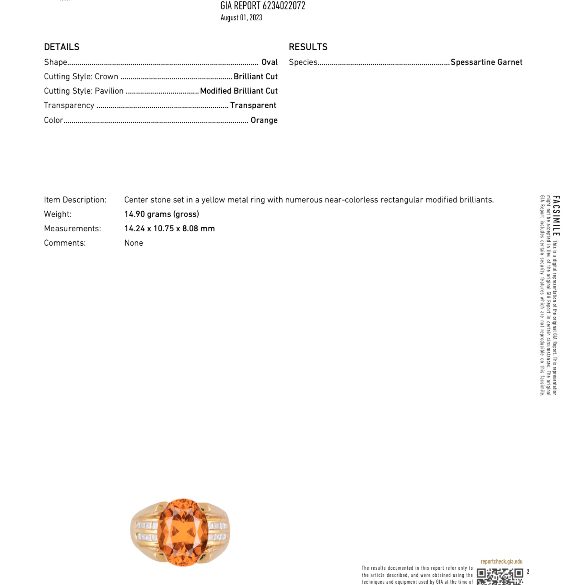 GIA Certified Oval Cut 13.5 Carat Mandarine Orange Spessartine Garnet Ring