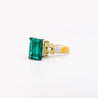 GIA Certified Rectangular Cut Blue-Green Indicolite Tourmaline and Diamond 18K Gold Ring-Semi Precious Jewelry-ASSAY