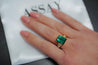 GIA Certified Rectangular Cut Blue-Green Indicolite Tourmaline and Diamond 18K Gold Ring-Semi Precious Jewelry-ASSAY