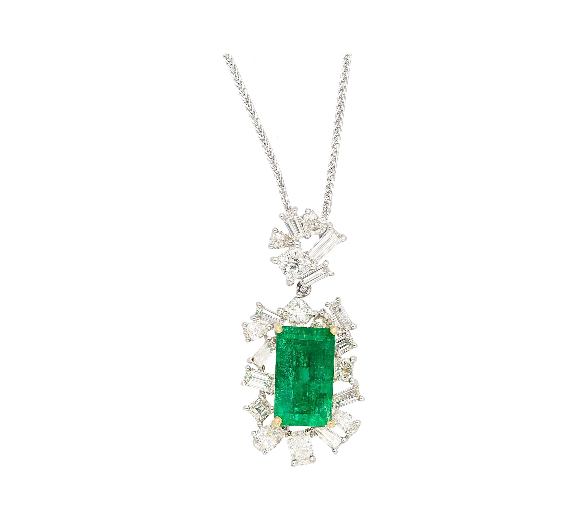 GIA & GRS Certified Natural Muzo Vivid Green Colombian Emerald Pendant Necklace with Diamonds  in 18K Gold