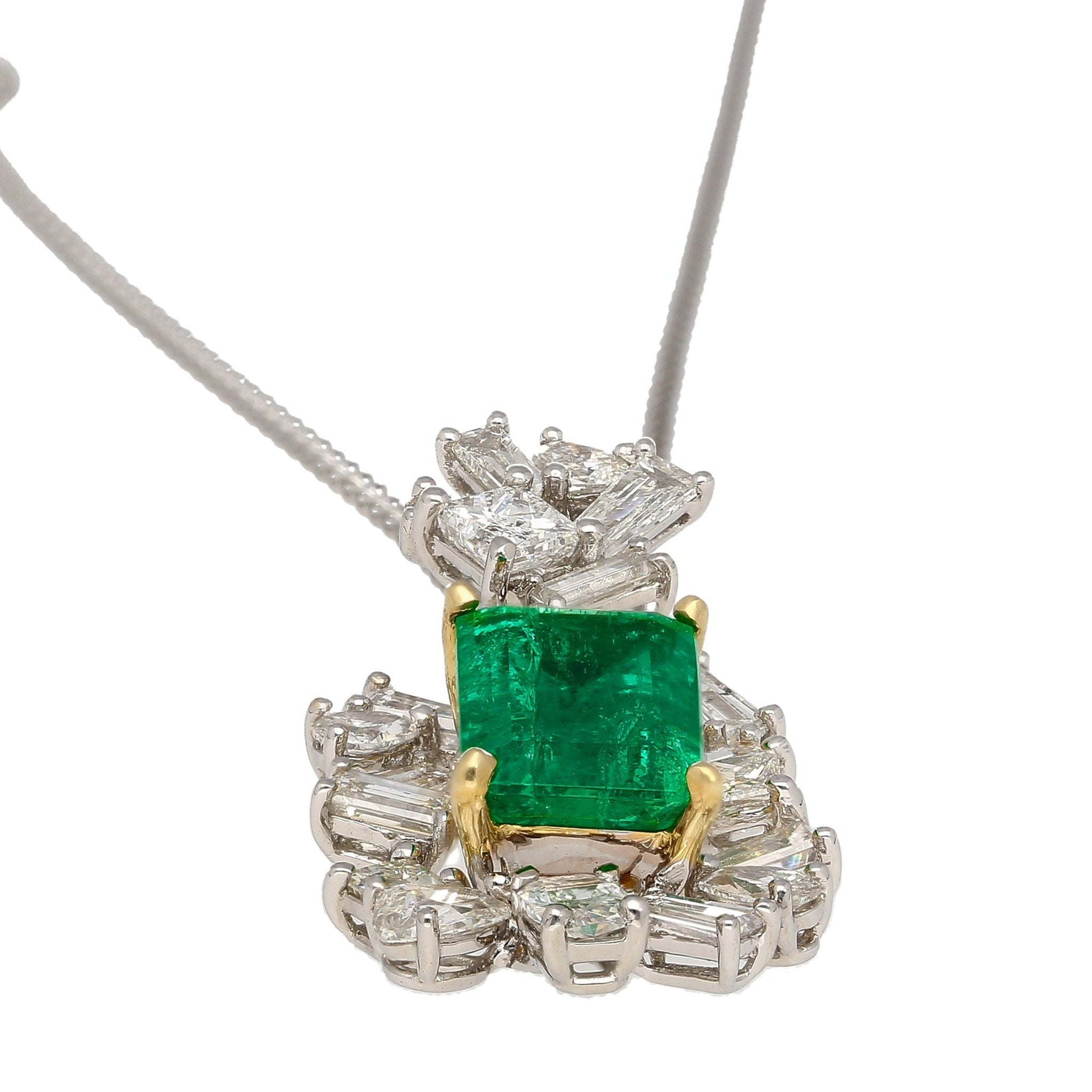 GIA & GRS Certified Natural Muzo Vivid Green Colombian Emerald Pendant Necklace with Diamonds  in 18K Gold