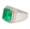 GRS 9.54 Carat Colombian Emerald Insignificant Oil and Diamond Halo Mens Ring