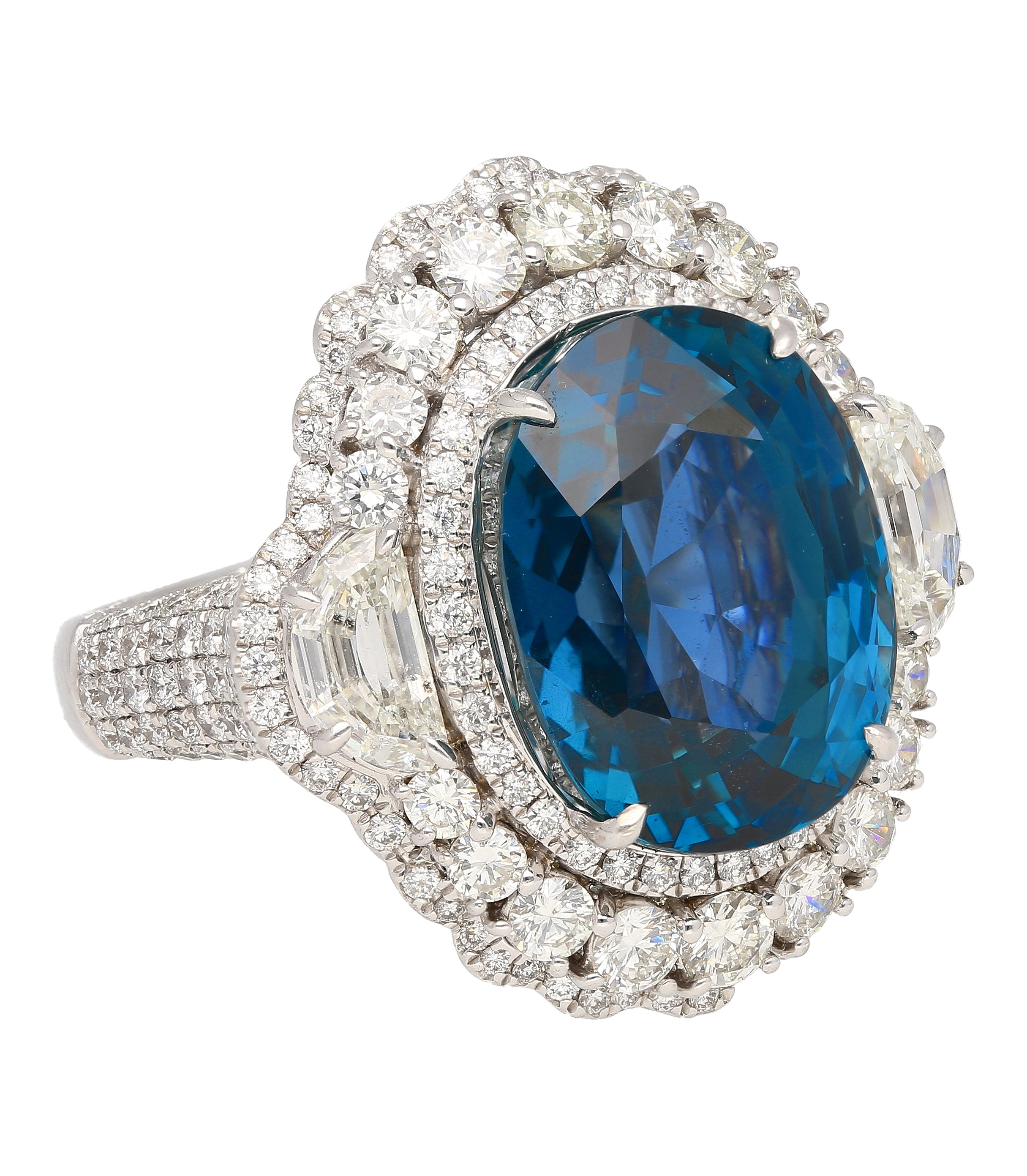 GRS Certified 18.16 Carat No Heat Mogok Burma Oval Cut Blue Sapphire and Diamond Ring-Rings-ASSAY