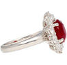 GRS Certified 3 carat Vivid Red "Pigeon Blood" Oval Cut Burma Ruby Ring with Diamond Halo-Rings-ASSAY