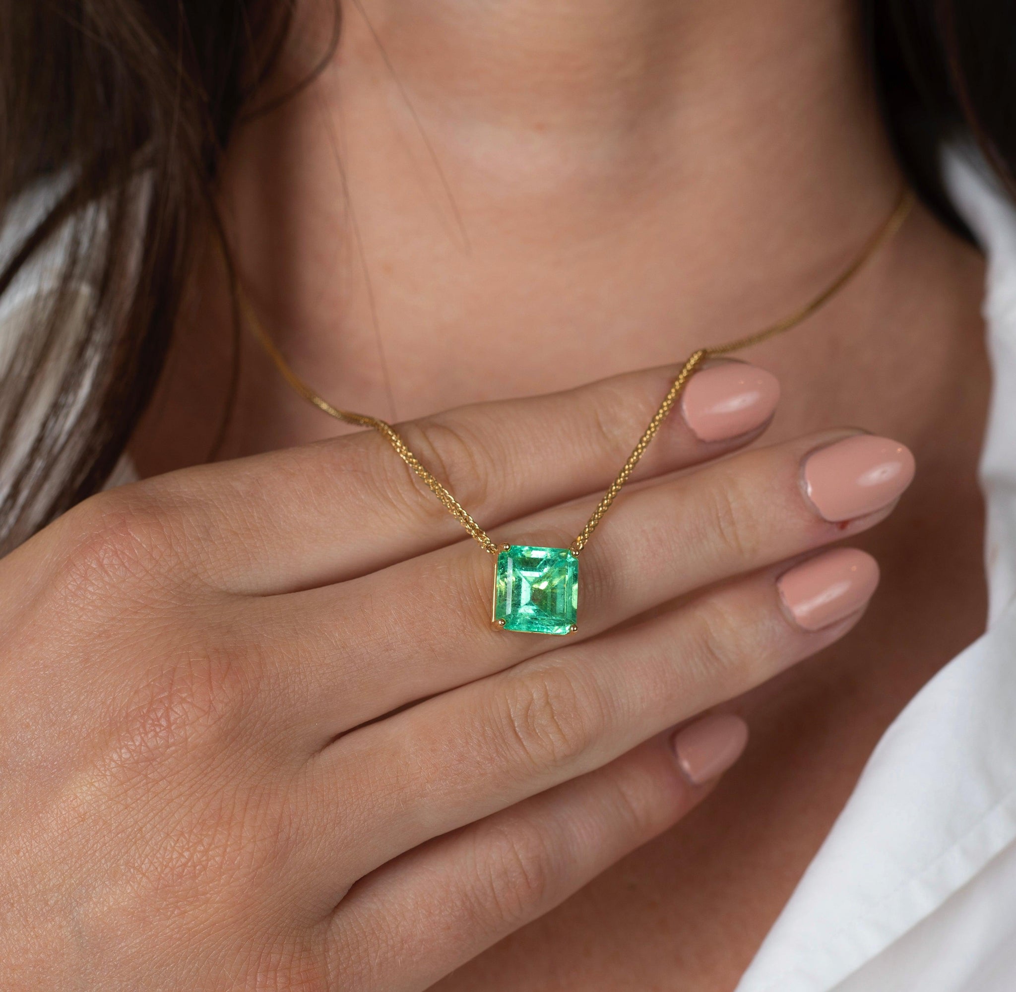 GRS Certified 5.83 Carat Colombian Emerald in 18K Floating Solitaire Necklace