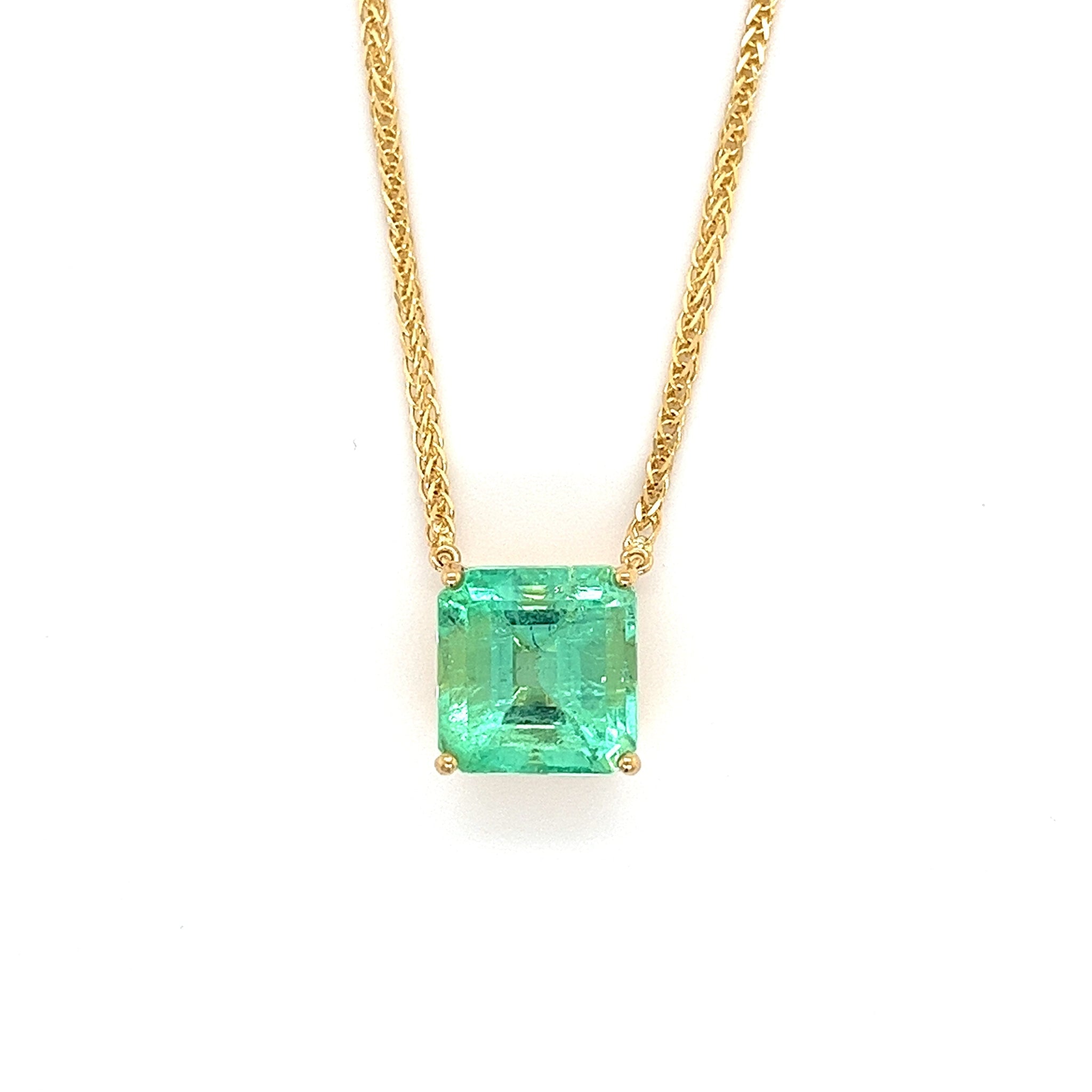 GRS Certified 5.83 Carat Colombian Emerald in 18K Floating Solitaire Necklace-Necklaces-ASSAY
