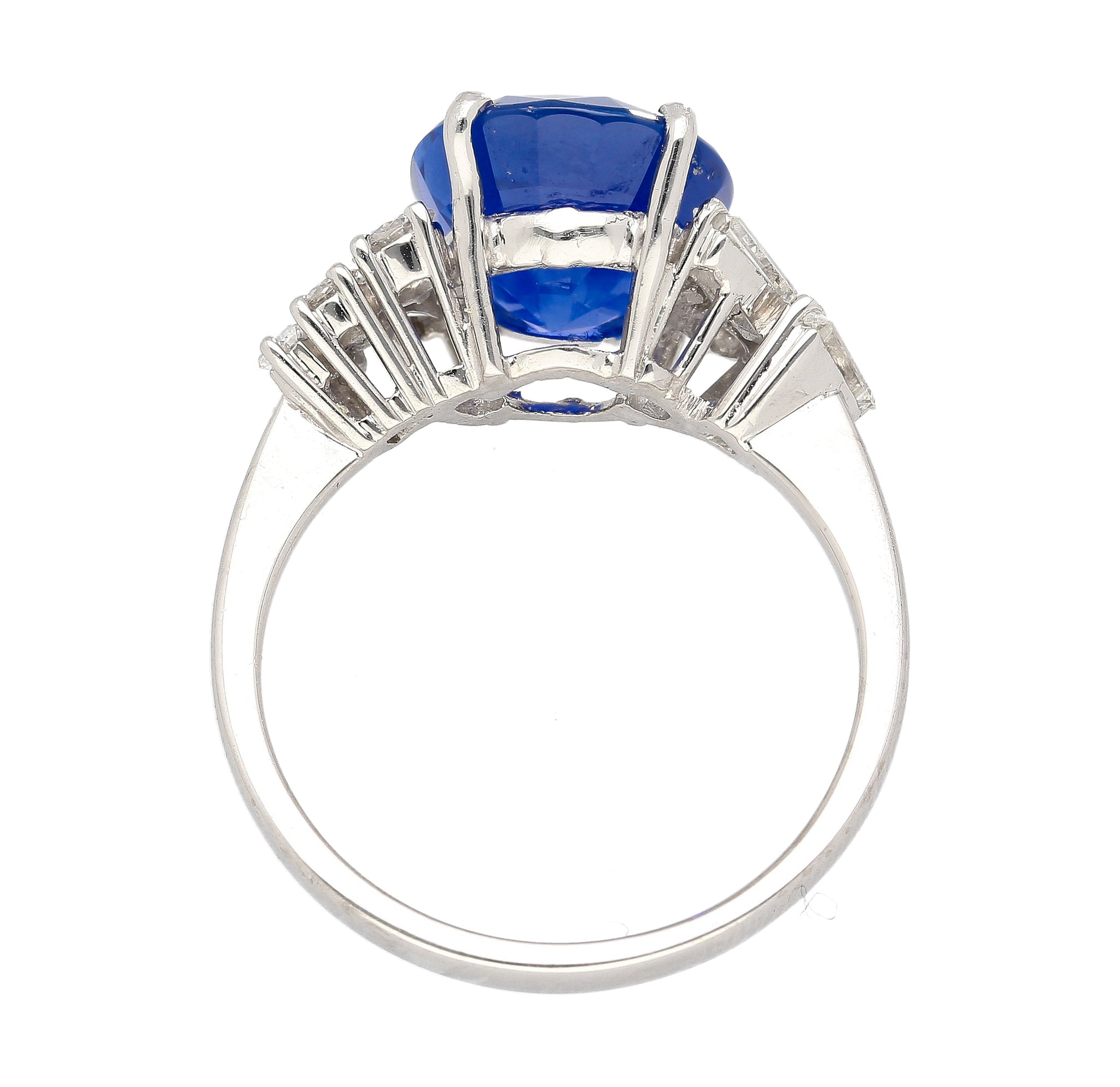White Gold Diamond Floral Ring, Blue Sapphire Bridal Ring