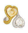 Heart Cut Natural 5.79 & 5.73 Carat Fancy Yellow And White Diamond Toi Et Moi Two Tone 18K Gold Ring-Rings-ASSAY
