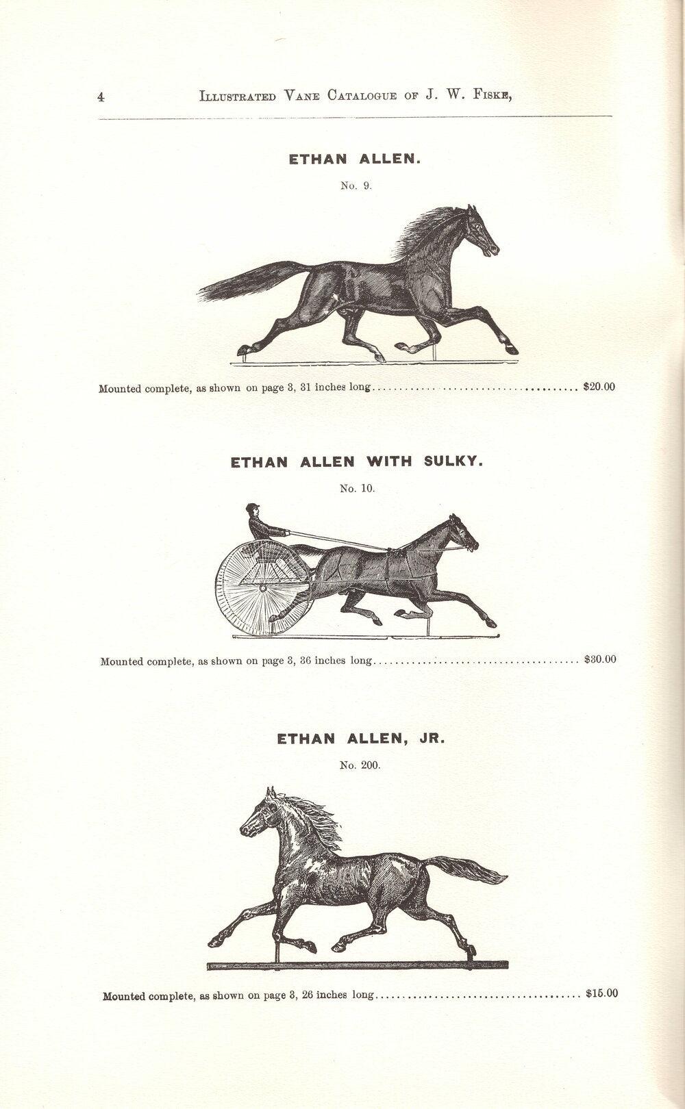 Illustrated Weathervane catalogue by J.W. Fiske circa late-19th Century featuring the "Ethan Allen" models.