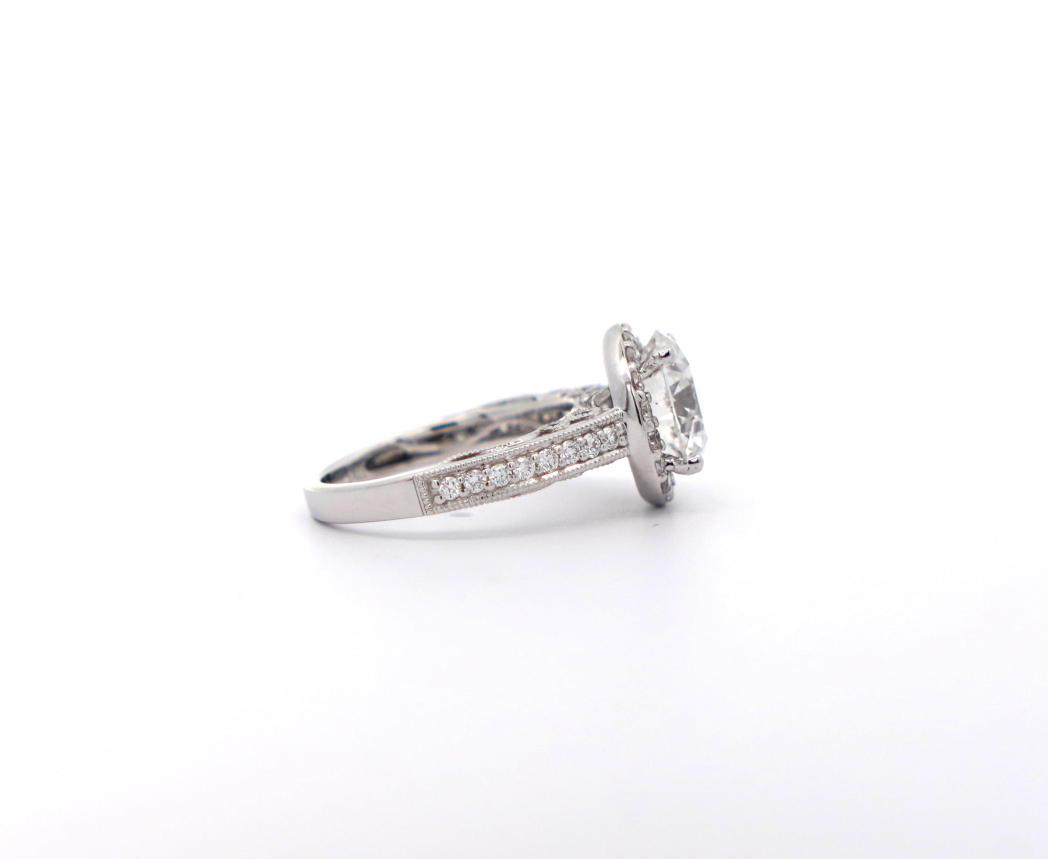IGI Certified 3.25 Carat Lab Grown Diamond Engagement Ring With Diamond Halo and Regal 18K White Gold Ring Setting