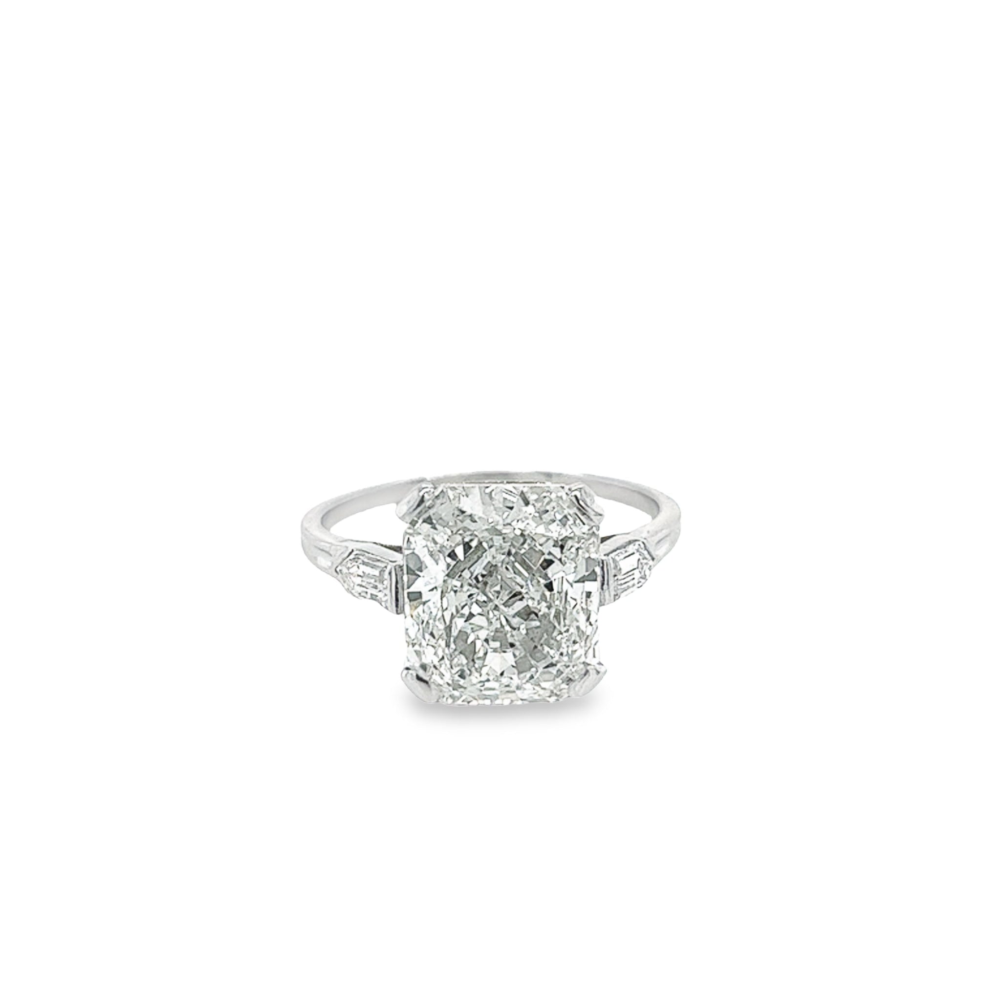 IGI Certified 5 Carat Lab Grown CVD Diamond Art Deco Engagement Ring in Platinum with 2 Bullet Cut Side Stones