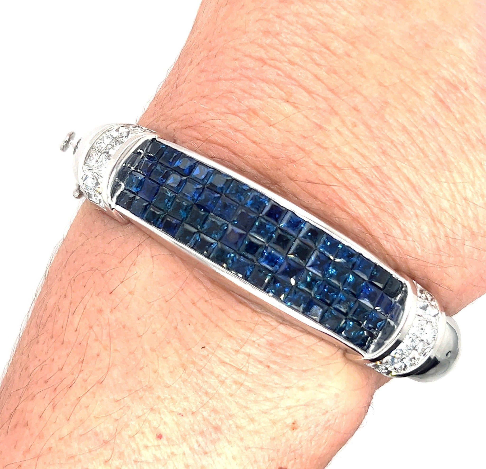 Mens Ladies 14K White Gold Finish Simulated Diamonds Blue Sapphire Bracelet  12mm - Walmart.com