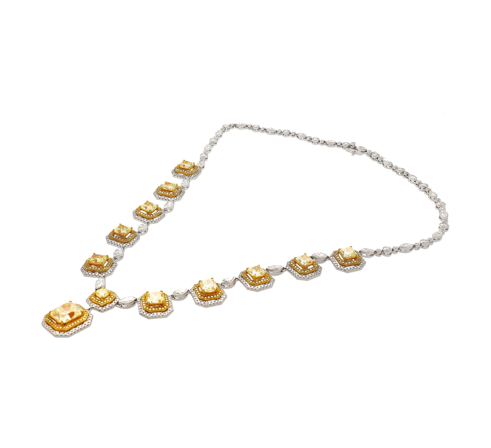 Magnificent GIA Certified 25 Carat Total Natural Fancy Yellow Diamond Necklace in 18K Gold