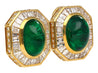 Mouawad Signed Vivid Cabochon Emeralds & Baguette Diamond Halo Clip On Earrings-Earrings-ASSAY