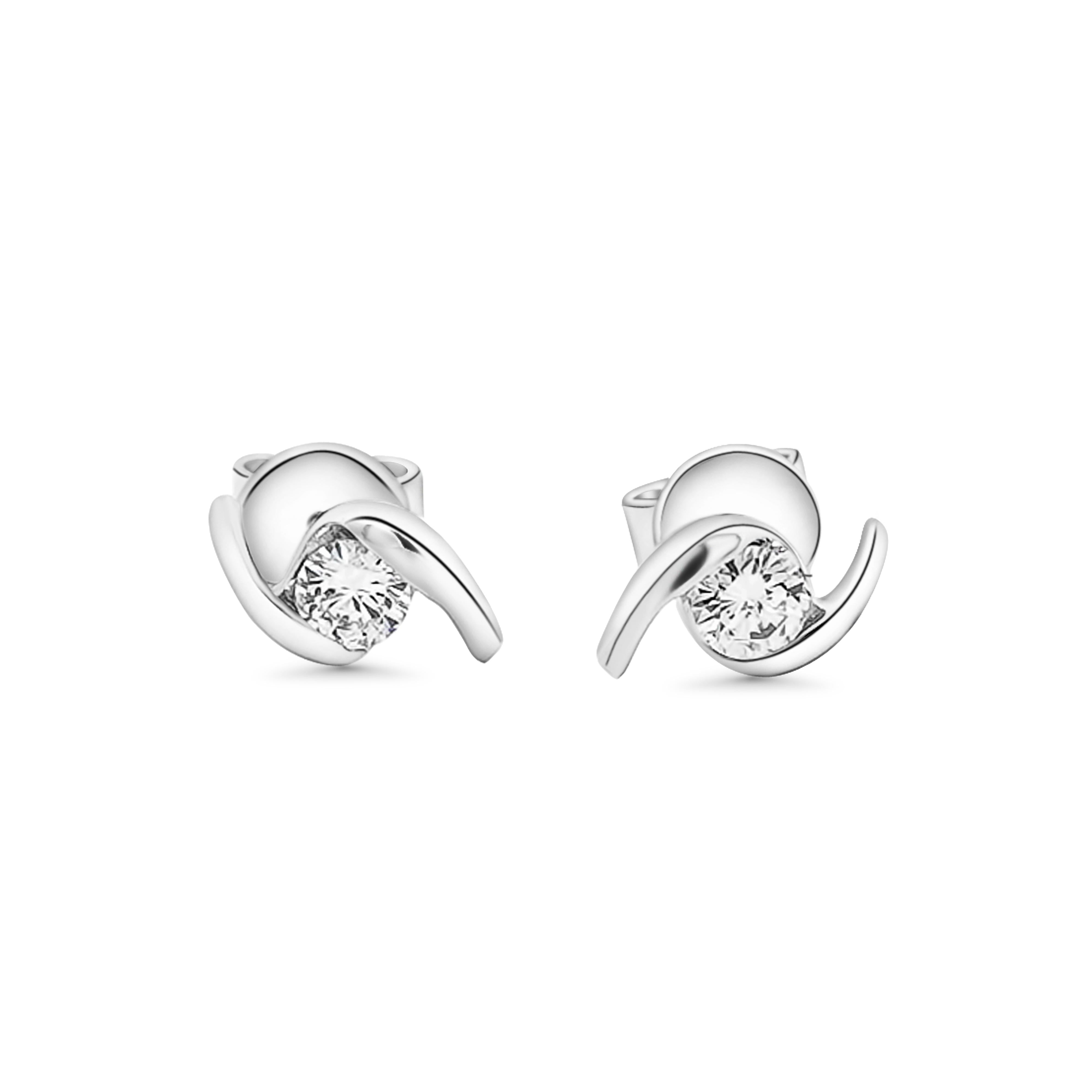 Natural 0.20 Carat Round Cut Diamond Curved Ying & Yang Stud Earrings