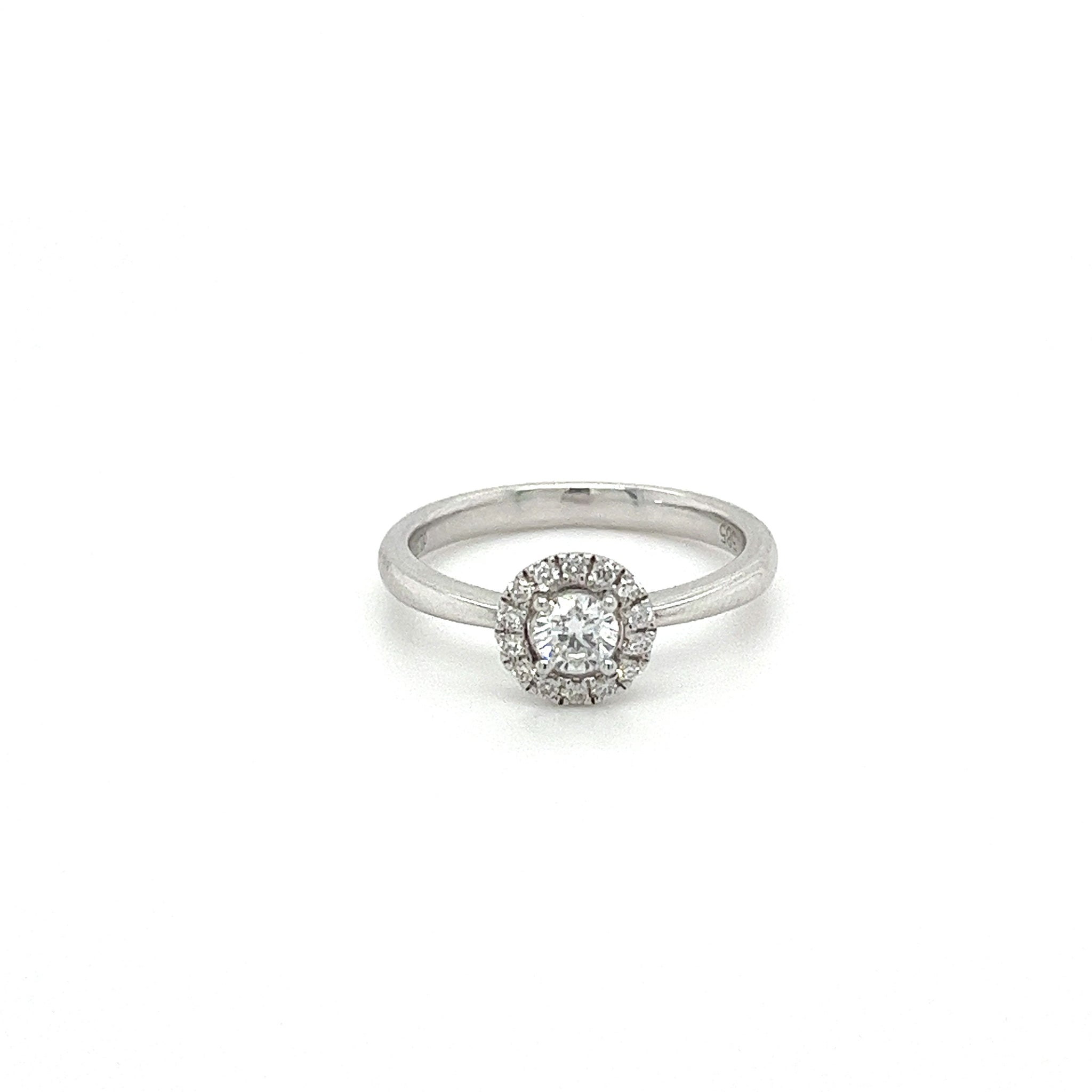 Natural 0.22 Carat Round Cut Diamond Ring in 14K White Gold & Diamond Halo