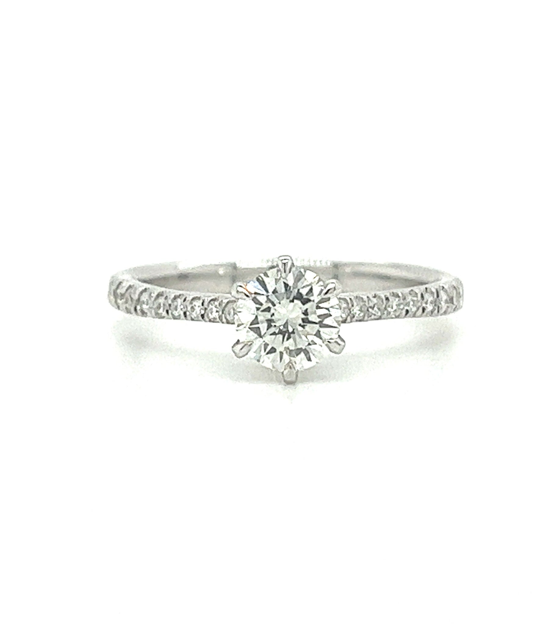 Natural 0.60 Carat Diamond Engagement Ring with 6-prong Straight Shank Diamond Sides in 18K White Gold-Engagement Ring-ASSAY