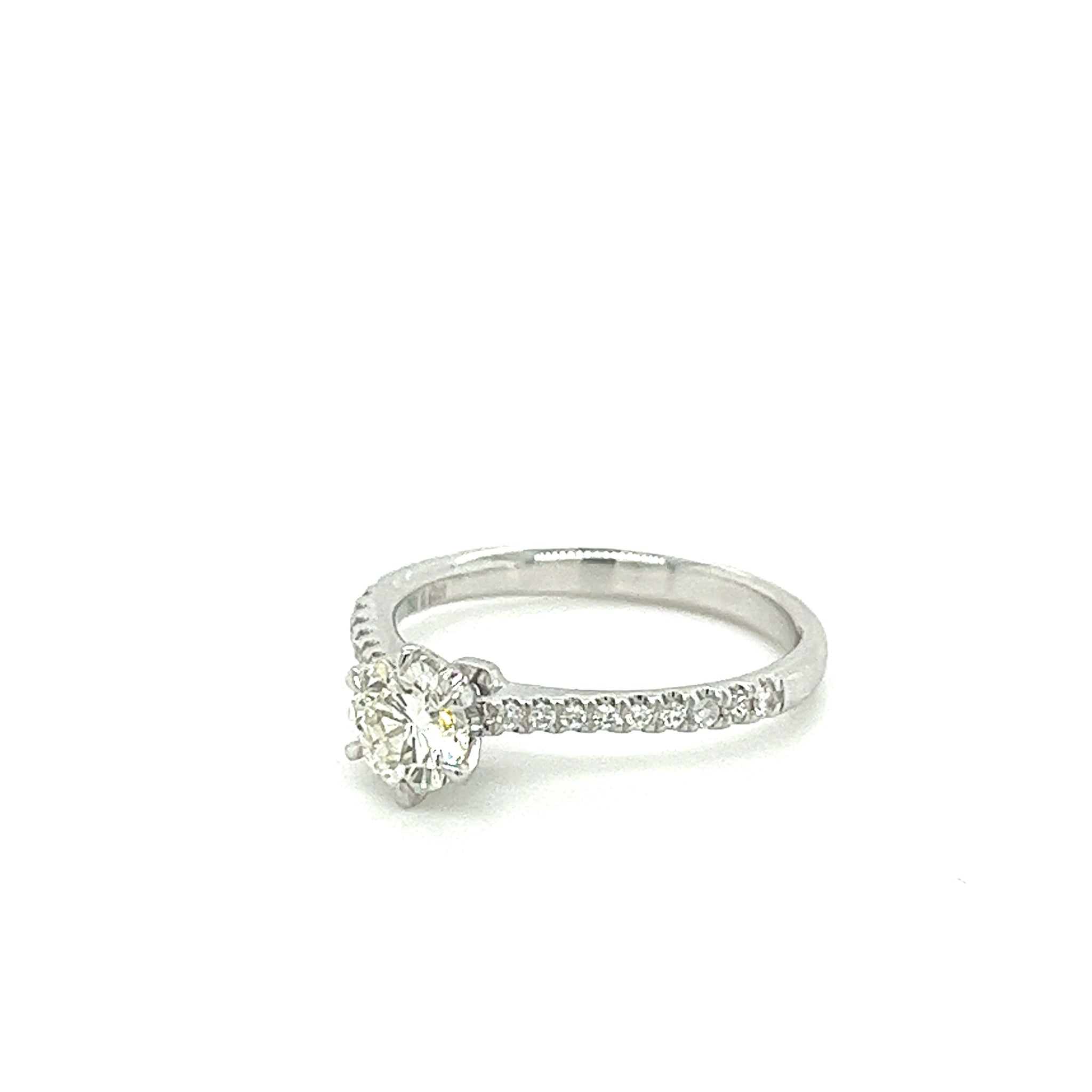 Natural 0.60 Carat Diamond Engagement Ring with 6-prong Straight Shank Diamond Sides in 18K White Gold