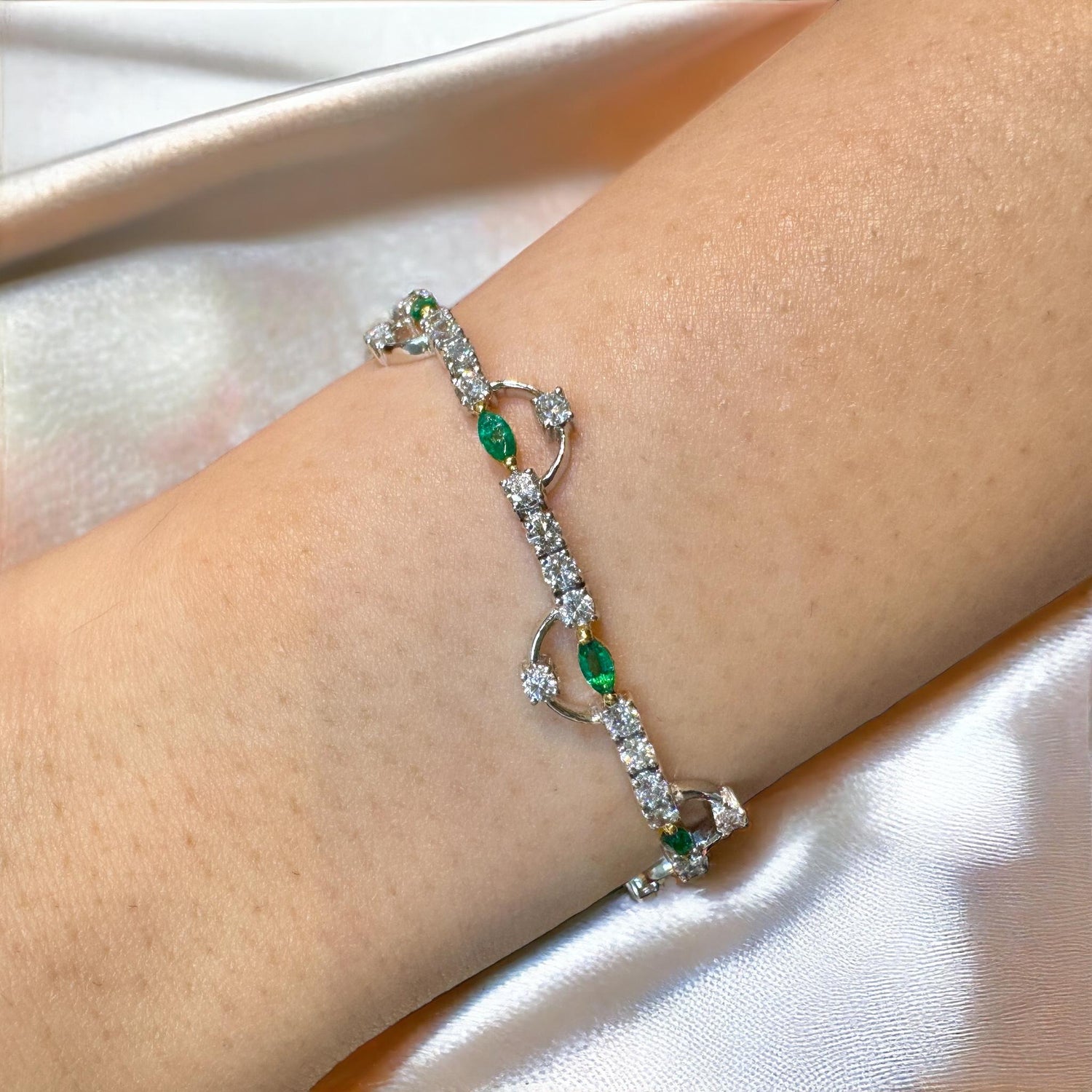 Natural 0.72 Carat Emerald & 2.08 Carat Diamond Charm Bracelet in 18K Gold